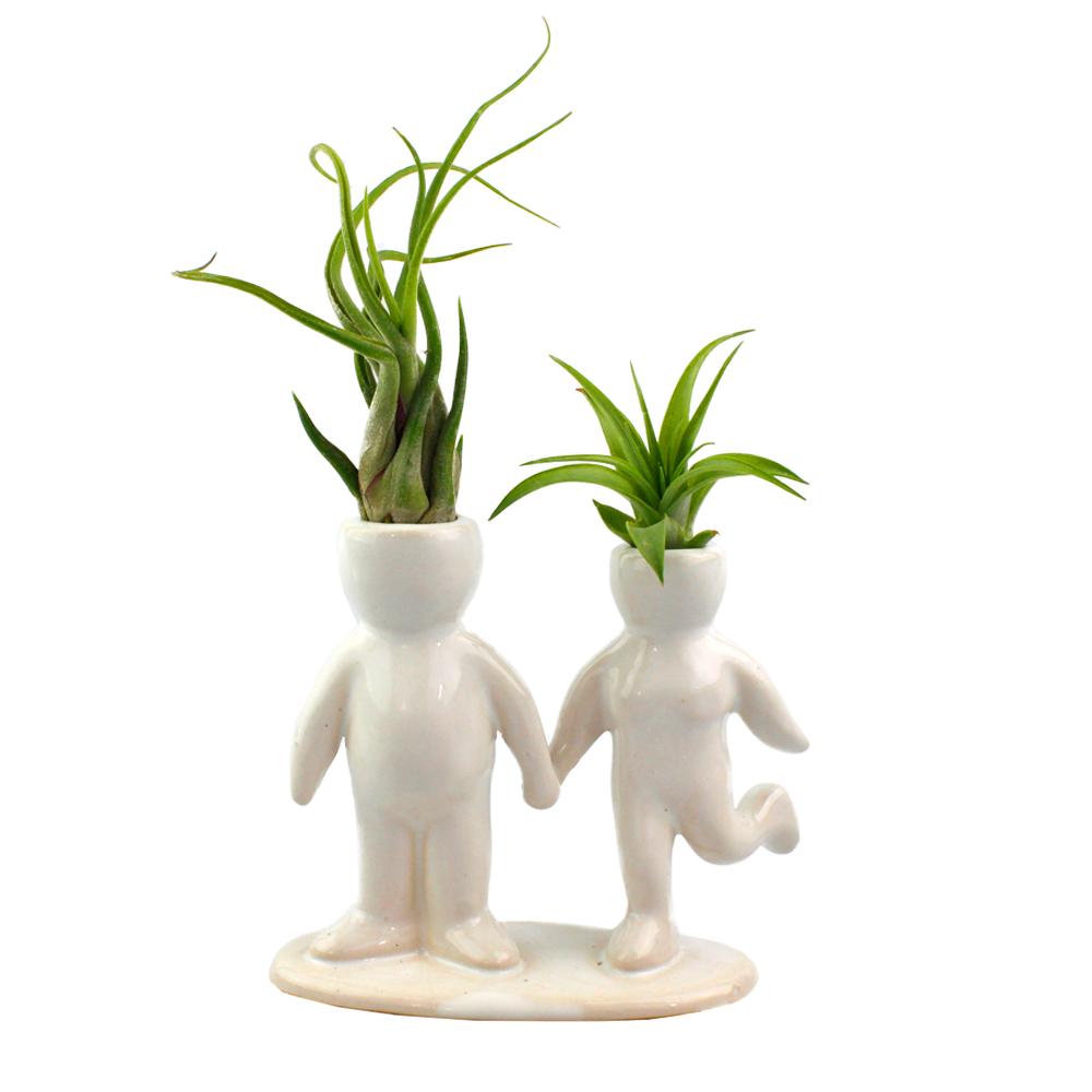 Air Head Figurine Planter for Air Plants "Happy Couple"