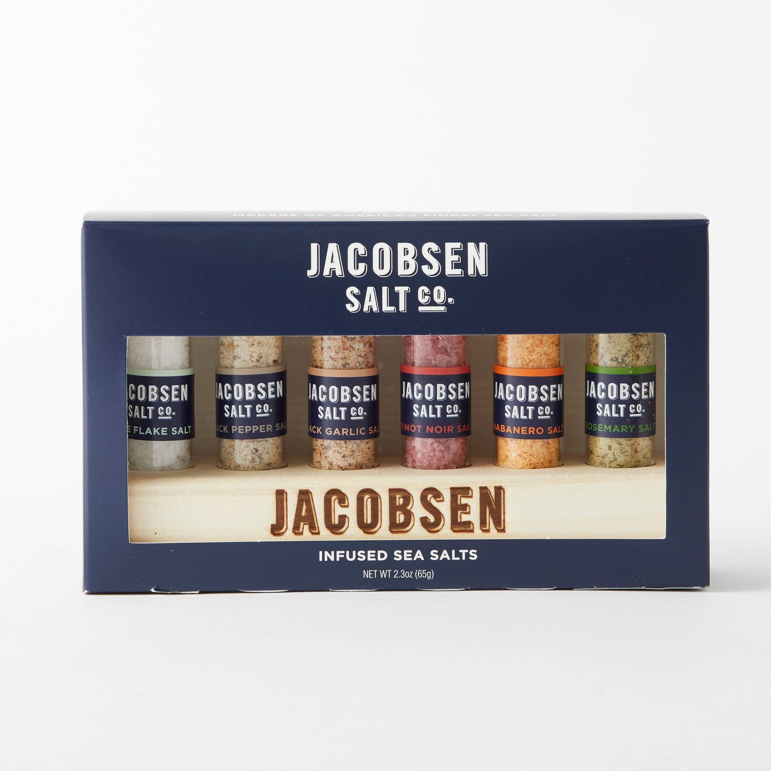 Jacobsen Salt Co. Six Vial Set Infused Salt With Wooden Stand