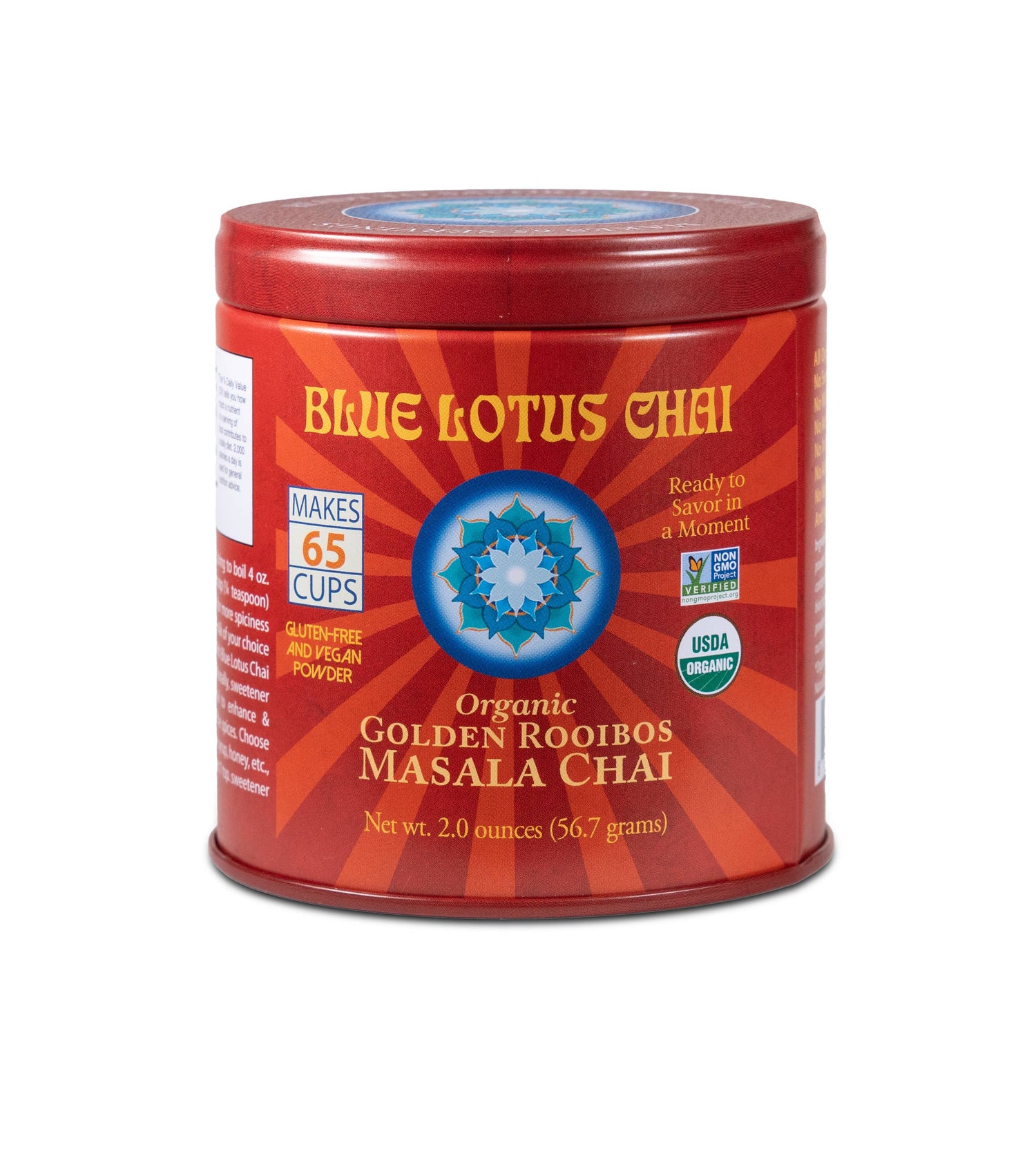 Organic Golden Rooibos Masala Chai by Blue Lotus Chai Company - 2oz Tin (65 cups)